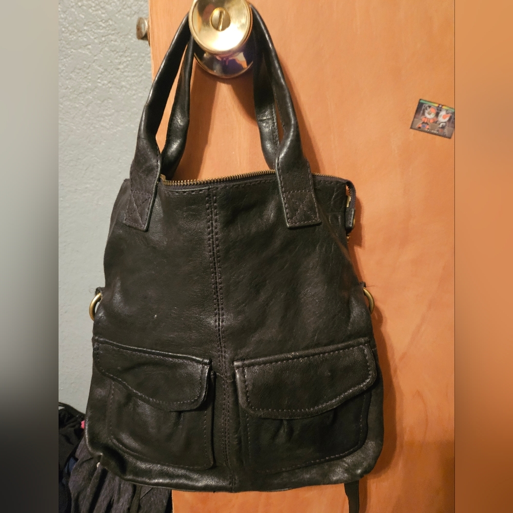 Fossil Explorer Folded Black Leather Crossbody Messenger Bag Tote